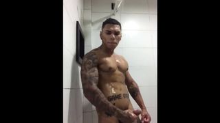 Hot Tattooed Latino Guy Showers & Jerks off