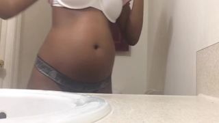 Ebony Girl Fills her Belly with Air