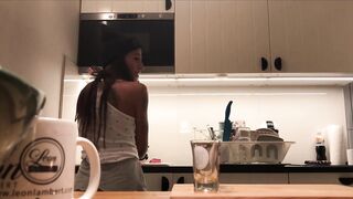 Hot Sexy Leon Lambert Girl Sylvia´s Bending Over In Front Of Voyeur Hidden Cam In The Kitchen No Panties shos all she has int