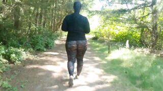 Sheer Leggings Nature Walk With Fat Booty Flashing