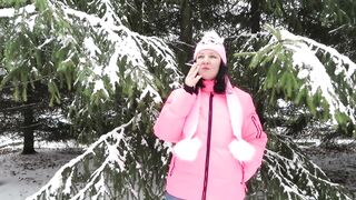 MILF Smokes in the Winter Forest