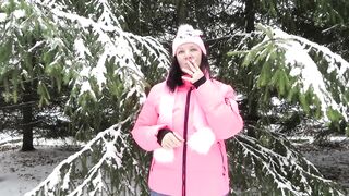 MILF Smokes in the Winter Forest