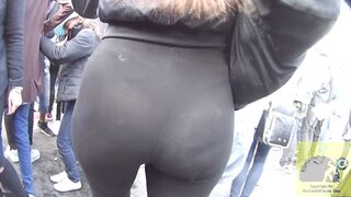 Candid Thick Asian in See-Through Leggings