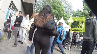 Candid Thick Asian in See-Through Leggings