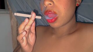 Red Lips Ebony Smoking Topless