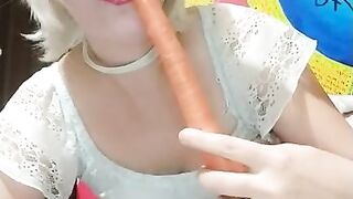 Bunnygirl Eats Carrot and Shows Tongue and does a Trick