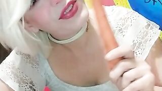 Bunnygirl Eats Carrot and Shows Tongue and does a Trick