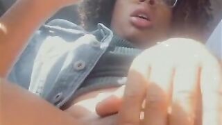 Nerdy Ebony Teen Slut Squirts all in Drivers Seat