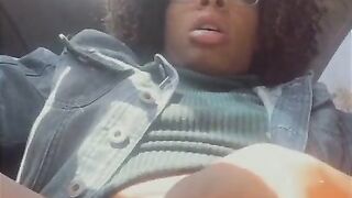 Nerdy Ebony Teen Slut Squirts all in Drivers Seat