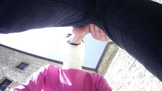 pink outfit in outdoor blowjob and oral creampie