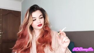 Smoking and Wearing Red Lipstick on Big Juicy Natural Lips