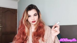 Smoking and Wearing Red Lipstick on Big Juicy Natural Lips