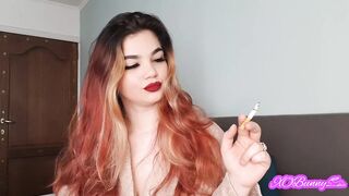 Smoking and Wearing Red Lipstick on Big Juicy Natural Lips