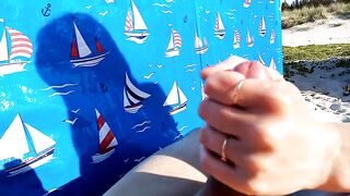 My Risky Masturbation, Handjob on a Public Beach, Cum on Small Tits POV Private Video