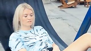 Horny Slut Plays with herself in Public as People Walk by