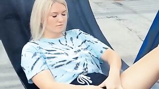 Horny Slut Plays with herself in Public as People Walk by