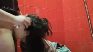 Trash Slut Sucks in the Mall Toilet