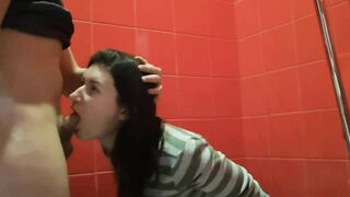 Trash Slut Sucks in the Mall Toilet