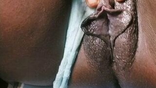 Wet big black fat pussy play