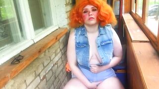 Masturbation On The Balcony Red-Haired Beauty