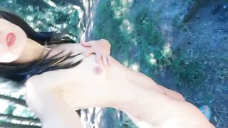 Absoluteli Naked school girl flirting with a Tree in Park