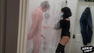 Shower Scene from Sissy Cuckold Threesome