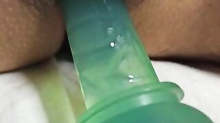 Masturbate big clit and fuck myself with a strapon