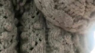 A girl in a sweater hides her face and cowgirl in clothes [pov sex】