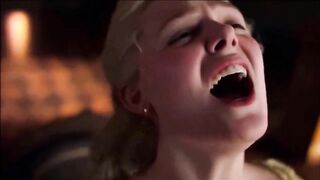 ELLE FANNING lesbian pussy licking under skirt, Hollywood celeb scene dyke milf licks princess pussy