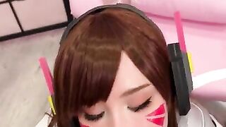 Girl Cosplay D.Va from Overwatch and Sucks Dick till Facial