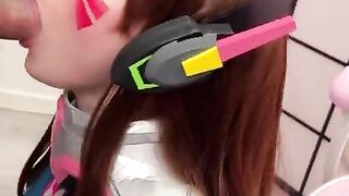 Girl Cosplay D.Va from Overwatch and Sucks Dick till Facial