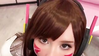 Girl Cosplay D.Va from Overwatch and Sucks Dick till Facial