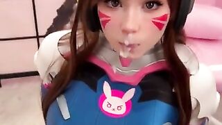 Girl Cosplay D.Va from Overwatch and Sucks Dick till Facial