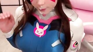 Girl Cosplay D.Va from Overwatch and Sucks Dick till Facial