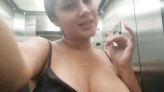 Cute women caught squirting at the hotel's elevator