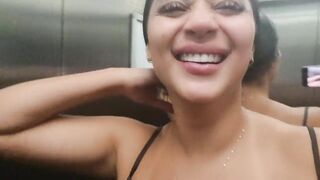 Cute women caught squirting at the hotel's elevator