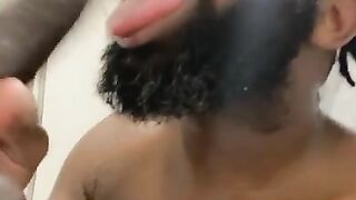 Sexy Milk Chocolate Sucks & Gags On HUGE Black Dick Dildo While In Shower | Papa Bare