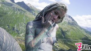 Tattooed couple OUTDOOR ANAL POV fuck - PUBLIC blowjob and GAPES - blowjob, cum on ass, rough sex