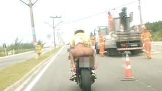 MINI SKIRT NO PANTIES AT MOTORBIKE