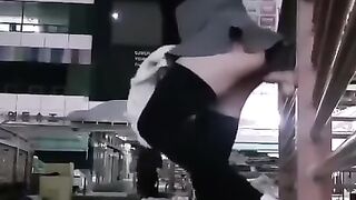 Asian Girl Rides Dildo in Public