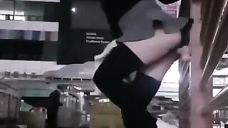 Asian Girl Rides Dildo in Public