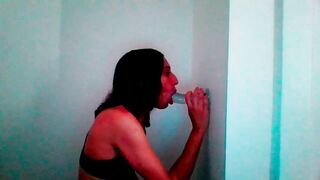 Petite Tgirl Sucks Wall Mount Dildo Lovingly #2