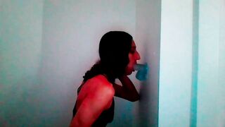 Petite Tgirl Sucks Wall Mount Dildo Lovingly #2