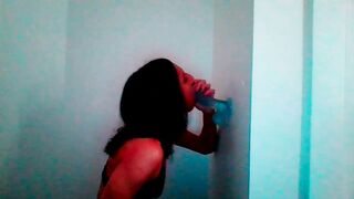 Petite Tgirl Sucks Wall Mount Dildo Lovingly #2