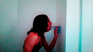 Petite Tgirl Sucks Wall Mount Dildo Lovingly #2