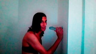 Petite Tgirl Sucks Wall Mount Dildo Lovingly #2