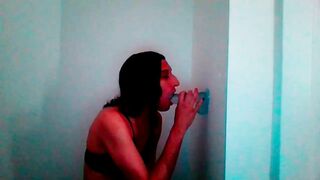 Petite Tgirl Sucks Wall Mount Dildo Lovingly #2