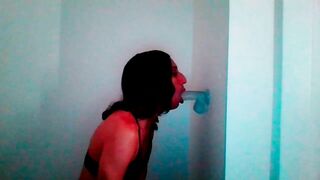 Petite Tgirl Sucks Wall Mount Dildo Lovingly #2