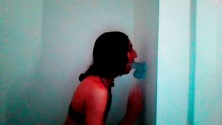 Petite Tgirl Sucks Wall Mount Dildo Lovingly #2