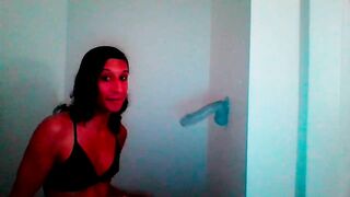 Petite Tgirl Sucks Wall Mount Dildo Lovingly #2